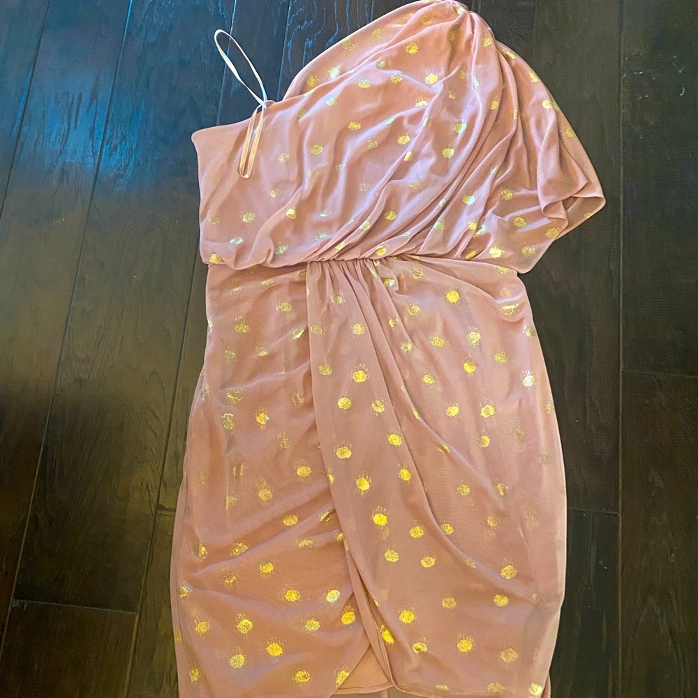 Asymmetrical Elegant Pink and Gold Polka Dot Dress